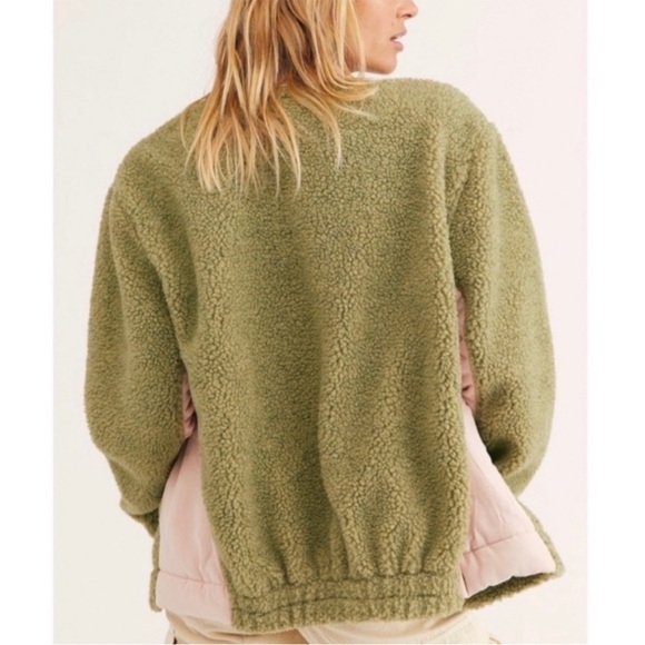 Free People Rivington Sherpa Jacket Green Pink - Picture 3 of 14